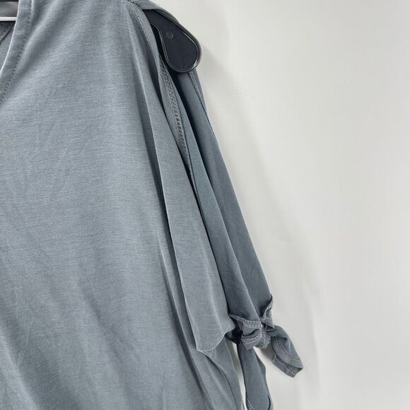 Green Envelope Women's Blouse Cold Shoulder Tie Sleeve Stretch Gray Size Small - Picture 6 of 9